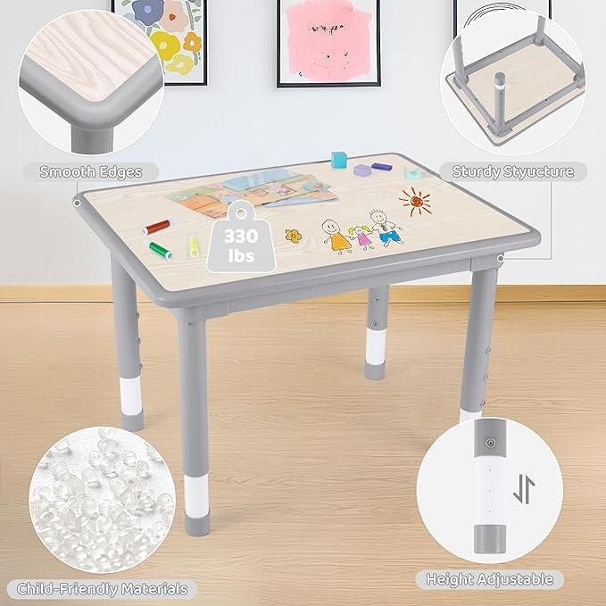 Kids Table and 2 Chairs Set, Height Adjustable (17.7