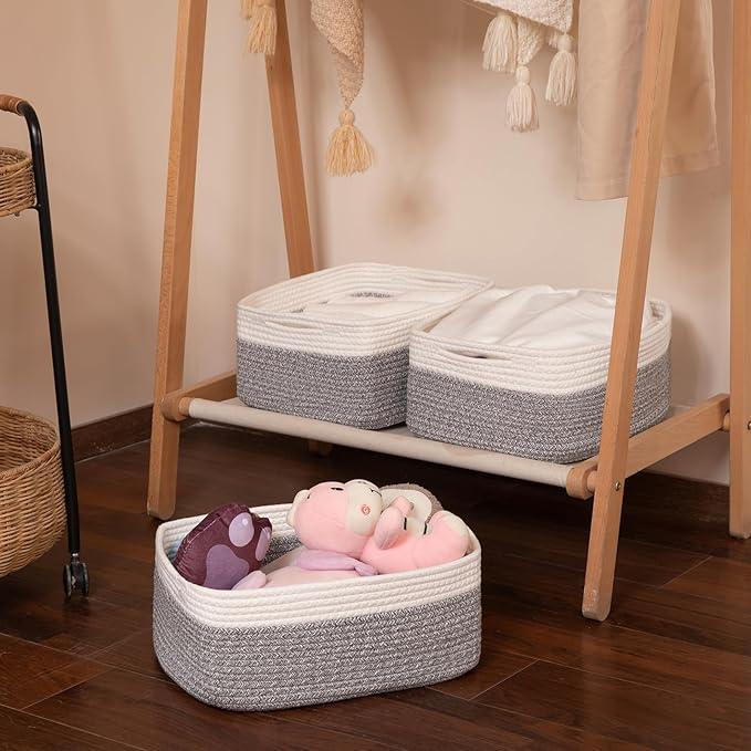 Storage Baskets for Organizing 3 Pack, Woven Baskets for Shelves, Closet Organizer Bins Empty Gift Basket Toy Storage for Toys, Books, Towels, Clothes, 15