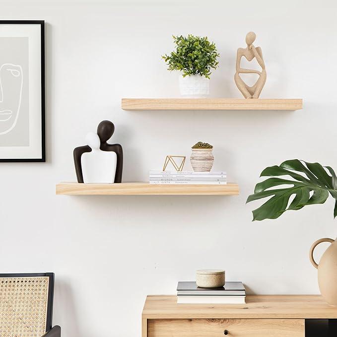 Fun Memories Farmhouse Floating Shelves - 8 Inch Deep Rustic Wood Wall Shelf - Premium Solid Pine Wood Storage Shelf for Kitchen Living Room Bedroom - 24