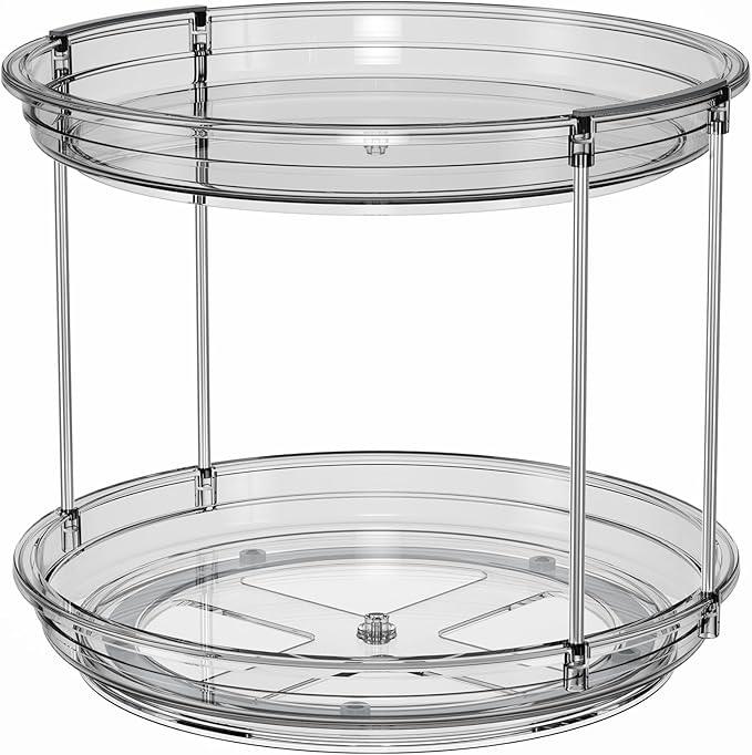 LAMU 2 Pack 2 Tier Lazy Susan Turntable Organizer 10.6'' Rotating Spice Rack Organization for Cabinet, Kitchen, Pantry, Countertop, Bathroom, Vanity, Medicine Cabinet Organizer, Grey