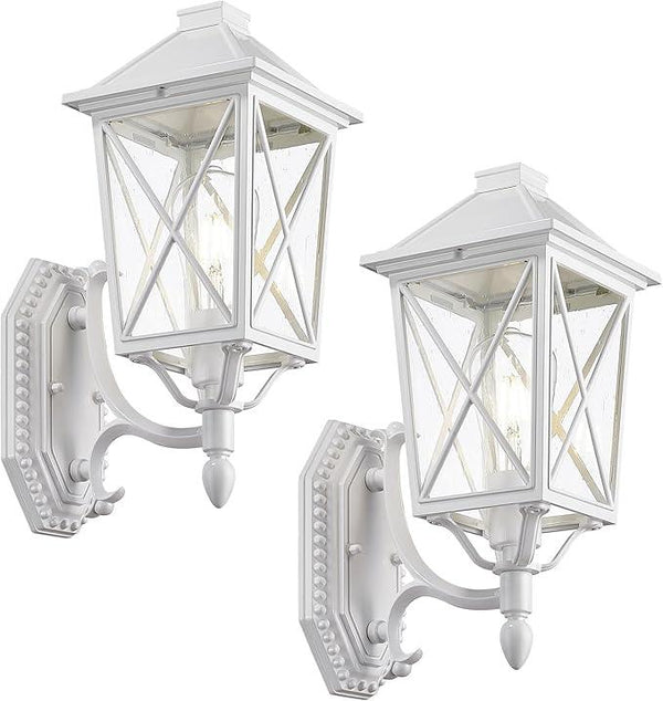 Darkaway Outdoor Wall Light Fixture,2pcs Outside Porch Lights Wall Mounted Seeded Glass Exterior Waterproof Lantern Modern E26 Socket Wall Sconce Lighting for Front Door Yard Patio