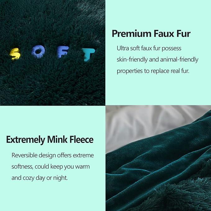 GONAAP Fuzzy Faux Fur Throw Blanket Twin Size Dark Teal Super Soft Cozy Plush Fuzzy Shaggy Blanket for Couch Sofa Bed (Dark Teal, Twin(60