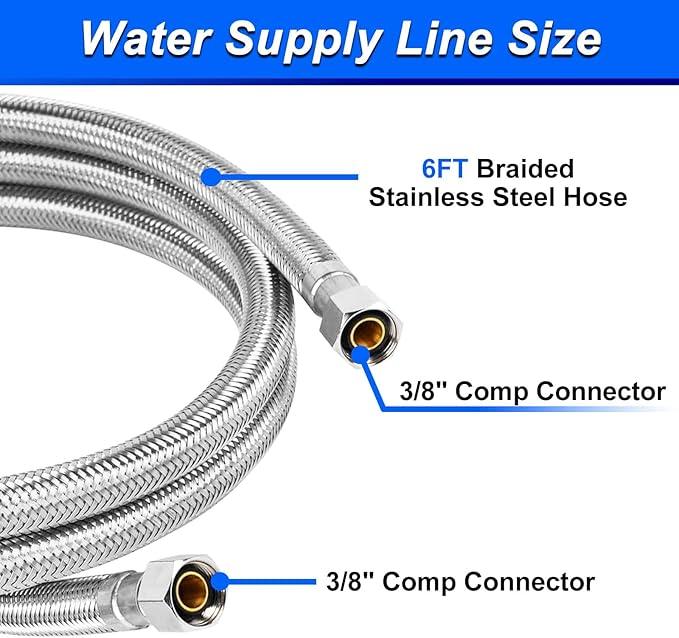 Dishwasher Installation Kit - 6 FT Stainless Steel Dishwasher Hose with 3/8