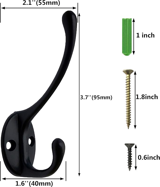 IBosins Wall Mounted Coat Rack, Entryway Hanging , Metal Wood Rack with 4 Black Literary Rustic Hooks Rail for Scarf, Bag, Towel, Key, Cap, Cup, Hat (Brown)