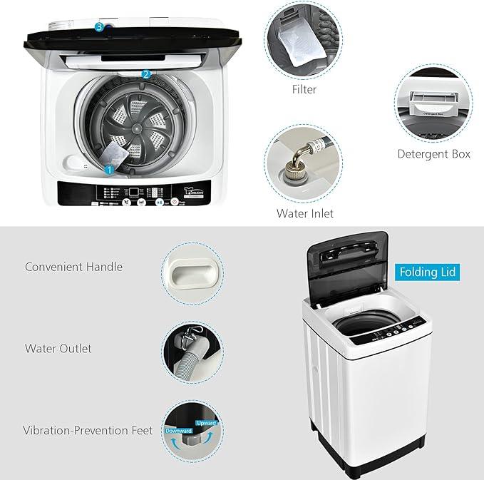 Giantex Portable Washing Machine, 2 in 1 Full Automatic Laundry Washer 1.5Cu.Ft 11lbs Capacity Washing and Spinning Combo 8 Programs 10 Water Levels Energy Saving Top Load Washer for Apartment Dorm