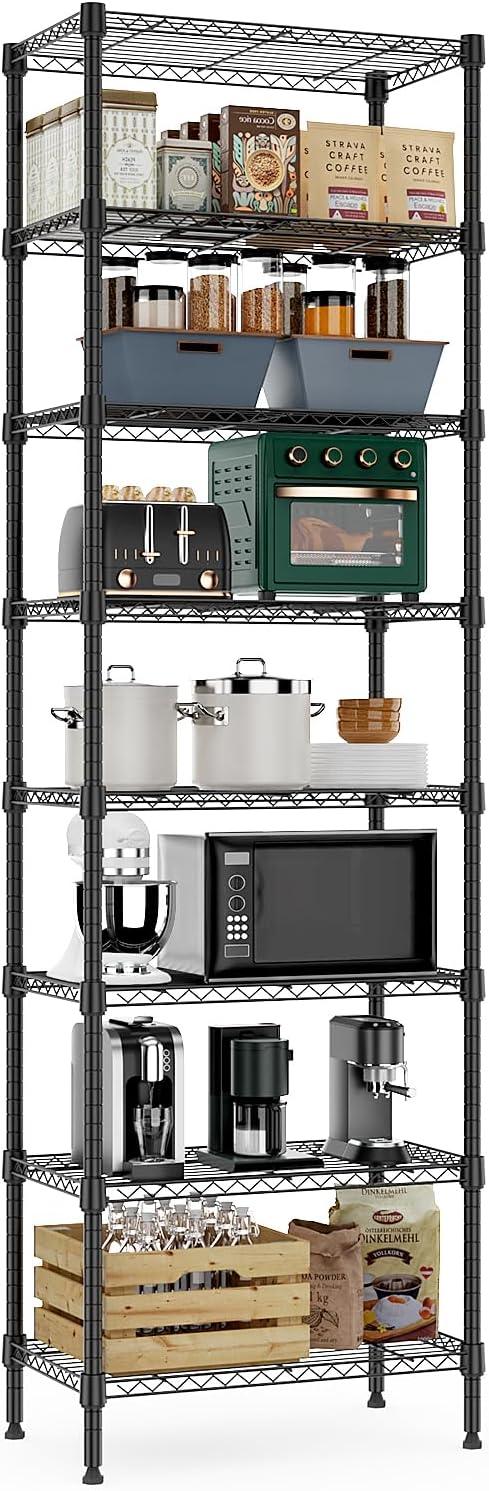 8 Tier 2000 lbs Storage Rack Metal Wire Shelving Unit, Storage Standing Shelf Organizer for Laundry Bathroom Kitchen Pantry Closet Garage Basement Utility Room, Black 13.8