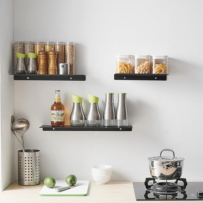 JOOM Metal Wall Shelf, Black Floating Shelf, Small Bathroom Shelf, 16
