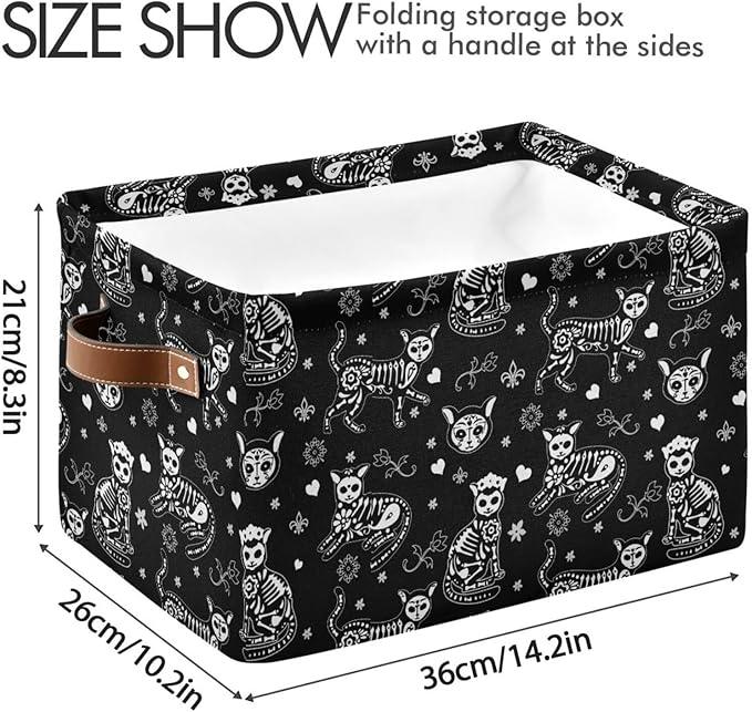Storage Basket Bin Death Helloween Cats Gothic Organizer Basket Collapsible Shelf Basket Cube with handle for Nursery Bedroom Bathroom