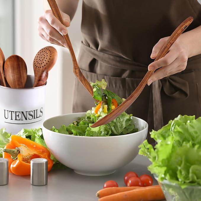 Zulay Kitchen 6-Piece Wooden Cooking Spoons Set – Heat-Resistant, Smooth Teak Utensils with Comfort Grip – Lightweight & Durable – Easy to Clean, Perfect for Non-Stick Cookware