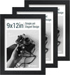 9x12 Frame 3 Pack - Black Woodgrain, 9 x 12 Picture Frame with HD Tempered Glass, Table or Wall Display