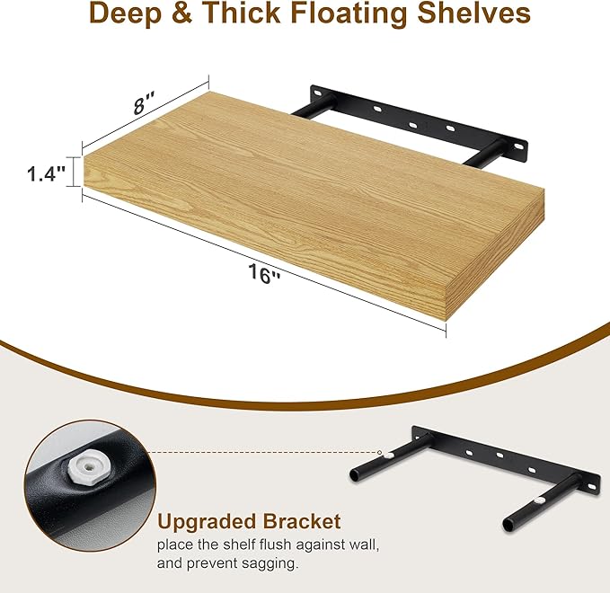 Fun Memories Floating Shelves for Wall, 8 Inch Deep Floating Wall Shelf, 16