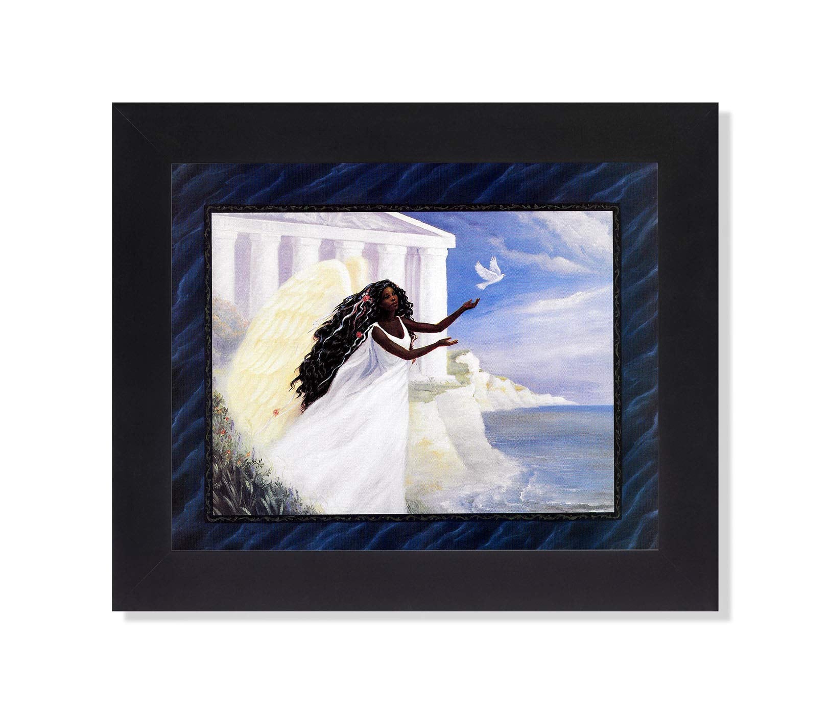 Black Framed Art Print – African American Angel & Dove 8x10 Oak Wood Frame