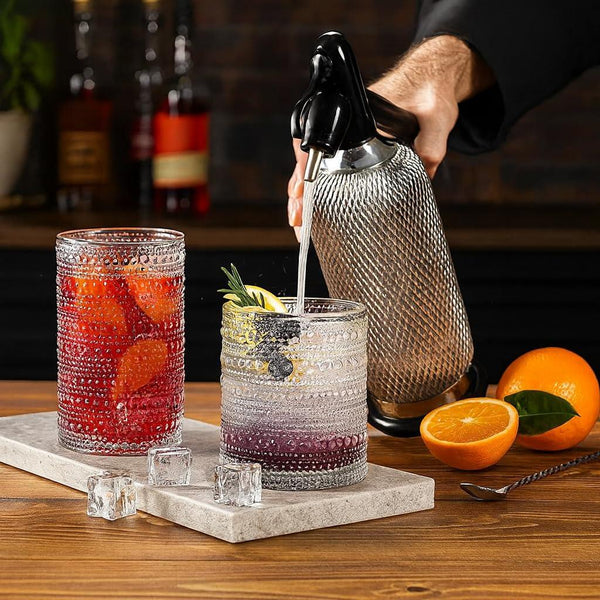 Khen Hobnail Drinking Glasses with Straws | Clear Colors | Set of 12