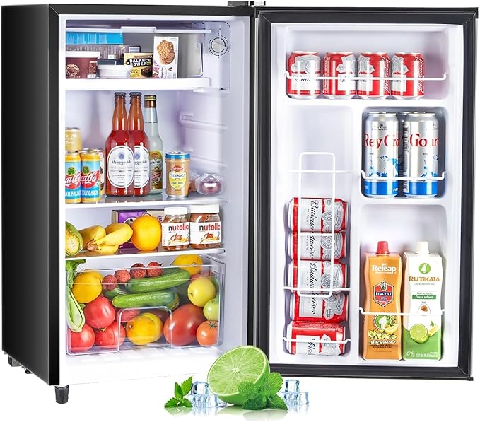Atilioo Upgraded Mini Fridge with Freezer 3.2 Cu.Ft Compact Dorm Refrigerator Small Cooler for Bedroom Office, Single Door Adjustable Thermostat Low Noise, 17.5