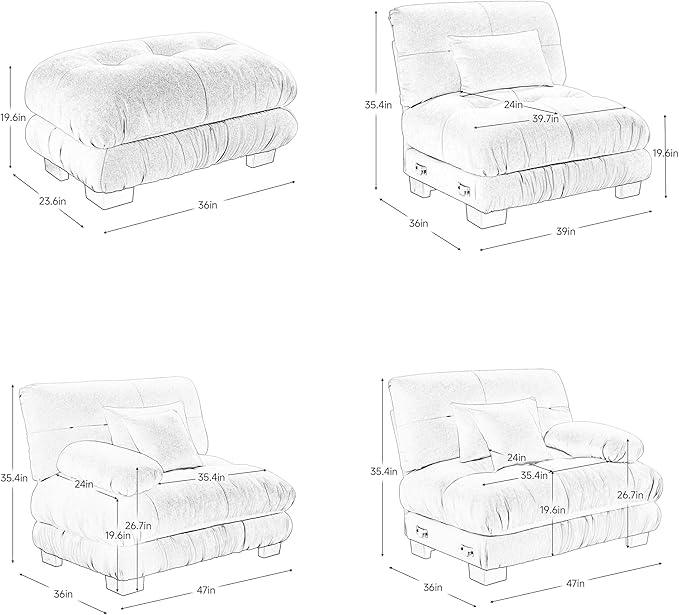 Modular Sectional Sofa Cloud Couch 4-Seater Deep Seat Sofa Couch, Oversized Couch Bed Sectional Couch with Round Bolster Armrests 6 Pillows, Modern Sofa Chair Comfy Couch(Gray)