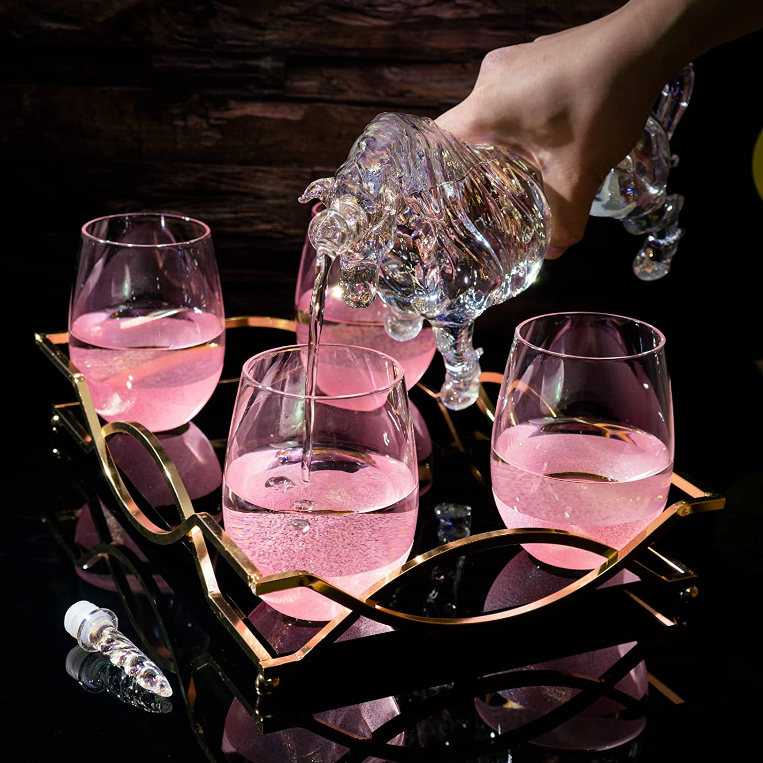 Iridescent Unicorn Wine Whiskey Decanter Set 750ml With 4 Pink Sparkle Glasses for Wine, Whiskey, Scotch, Tequila or Any Drink by The Wine Savant - Unicorn Gifts, Unicorn Lovers, 14