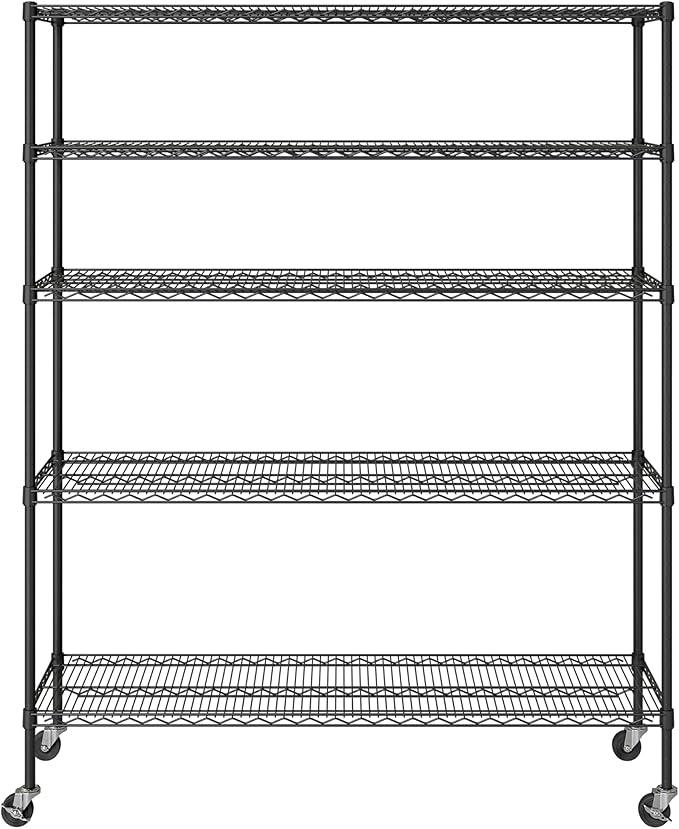 Seville Classics UltraDurable Heavy Duty NSF Solid Steel Wire Rack Storage Unit, Organizer for Garage, Warehouse, Office, Restaurant, Classroom, Kitchen, Black, 5-Tier Shelving, 60