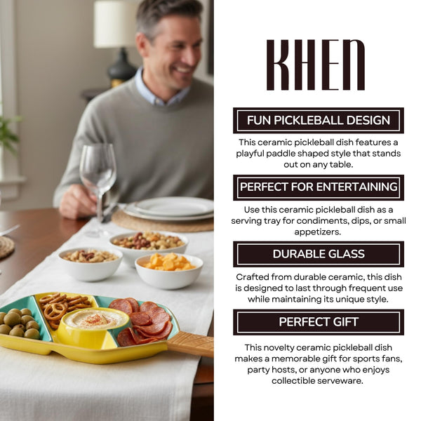 Khen Ceramic Pickleball Dish | Paddle Shaped Serving Tray Platter Decorative Tableware