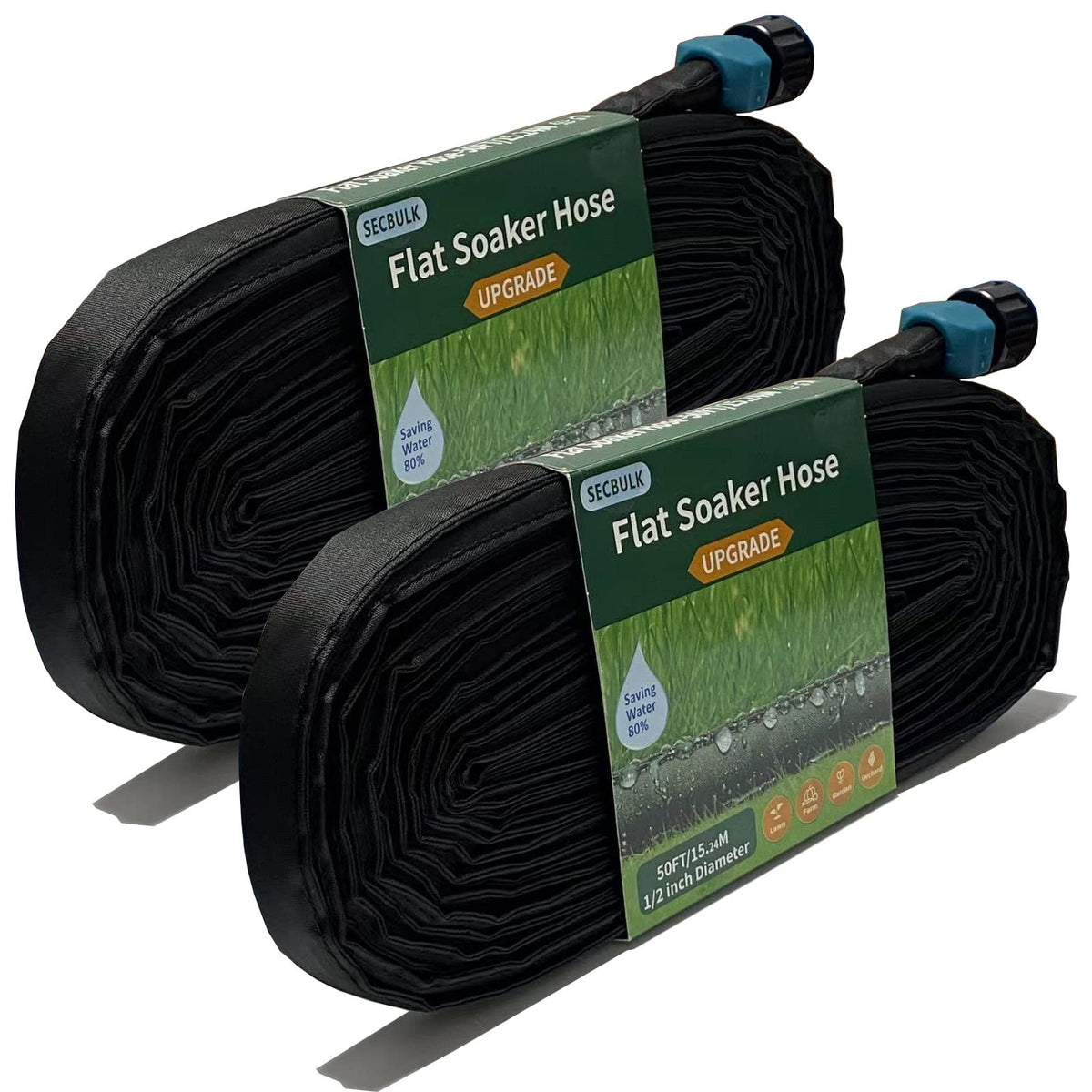 Flat Soaker Hose 100 ft (2 x 50 ft), Linkable Garden Drip Hose