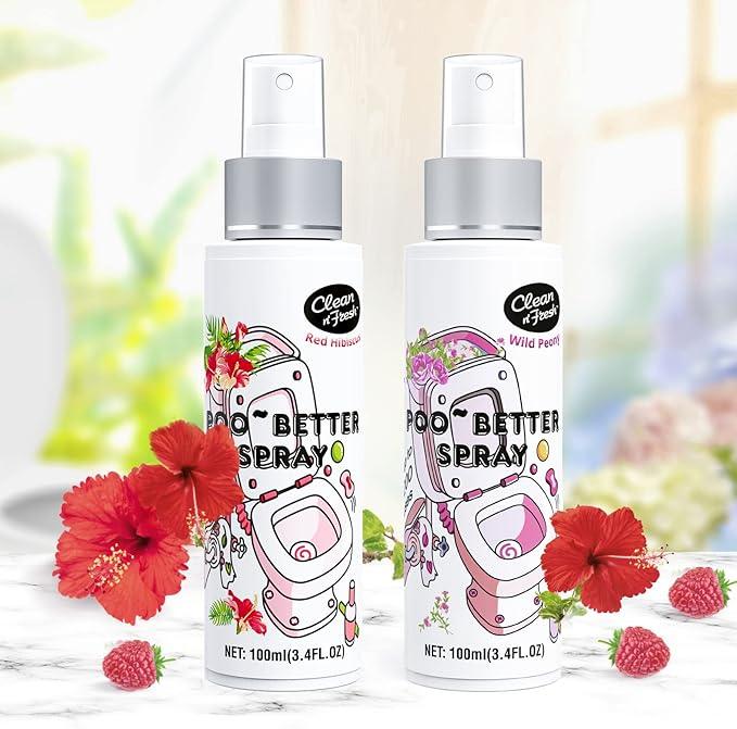 Clean-n-Fresh Toilet Spray 6.8 Oz, Hibiscus Scent, Bathroom Odor Deodorizer, A Great Air Freshener for Room, Home, Travel Size, Up to 400+ Uses, 2 Pack