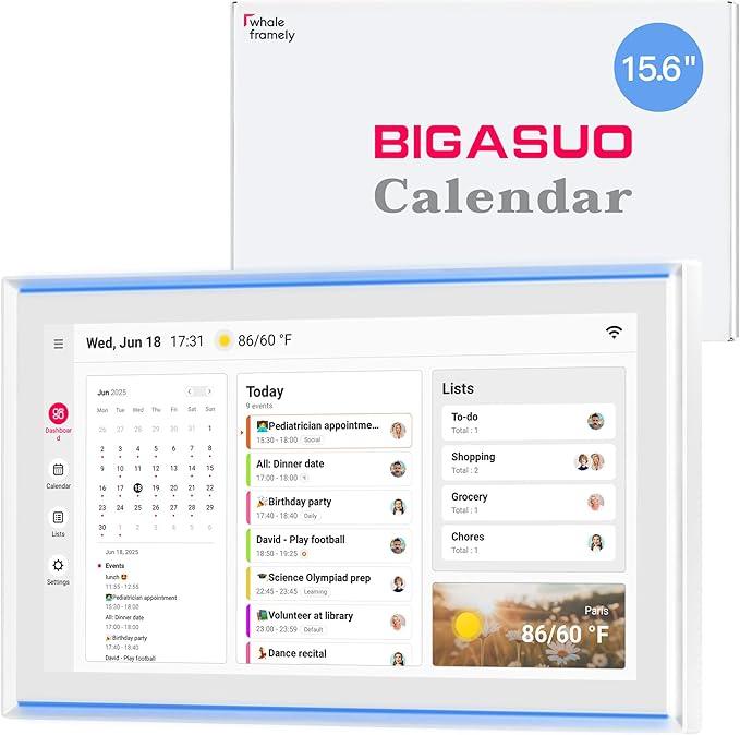 15.6 Inch Digital Calendar, Full HD Touchscreen Smart Planner for Family Schedules - Wall & Desk Mount, Great for Seamless Daily Planning & Household Organization, with LED Reminder Light