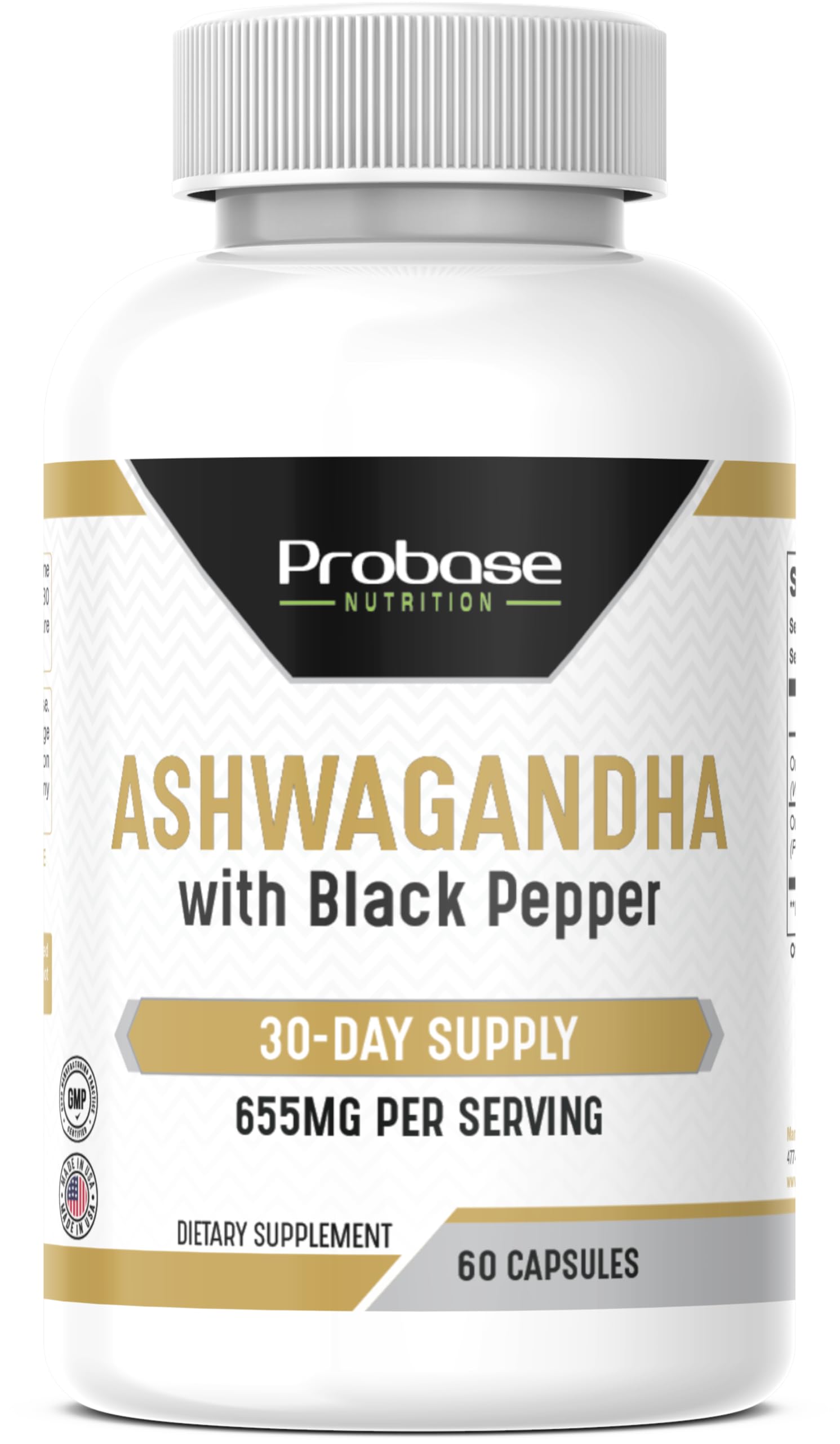 Probase Nutrition Ashwagandha with Black Pepper 60 Capsules 30-Day Supply