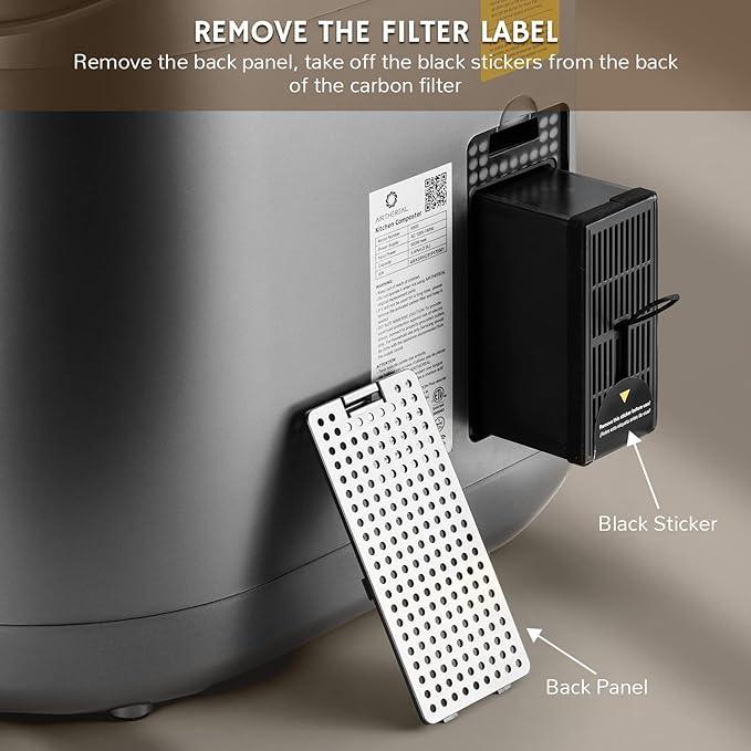 Airthereal Revive Electric Kitchen Composter, SHARKSDEN Tri-Blade, Turn Food Waste and Scraps into Dry Compost Fertilizer for Plants, R500 Gray