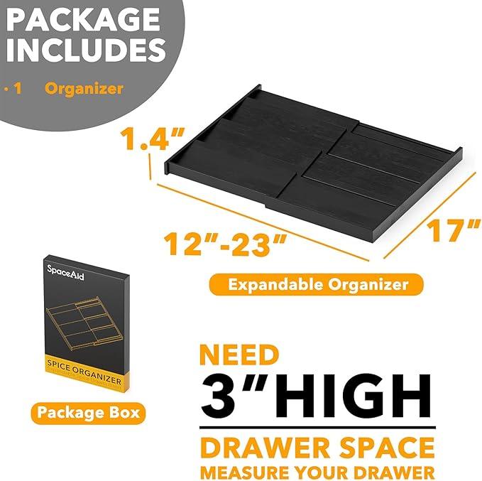SpaceAid Bamboo Black Spice Drawer Organizer, (Need 3