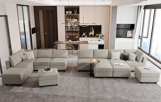 Belffin Modular Sectional Sofa with Storage Seats Velvet L Shaped Corner Couch Convertible Sectional Sofa with Chaise (Grey, L Shape-1)…