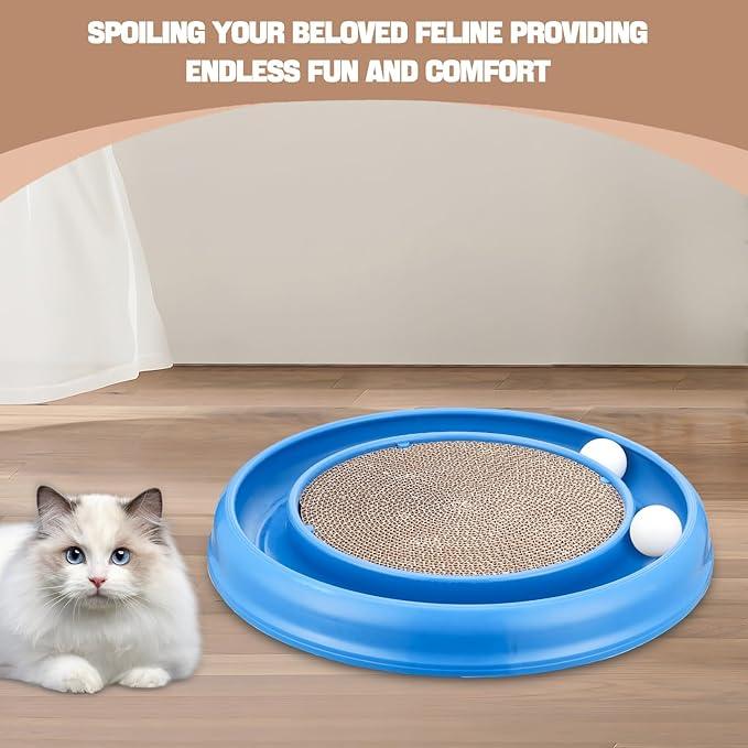 Cat Scratching Board with Balls for Cats Grinding Claw, Round Cat Scratcher Interactive Toy, Cat Ball Track Scratcher Pad for Cats Exercise Play(Grey)