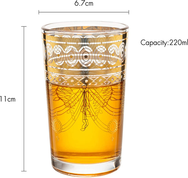 Gold Moroccan Glasses Artisan Hand-Made Multipurpose 220 ml 7.5 oz Tea and Wine Morrocan Tumbler Marrakech & Casablanca Tea Cups Set of 6, by The Wine Savant