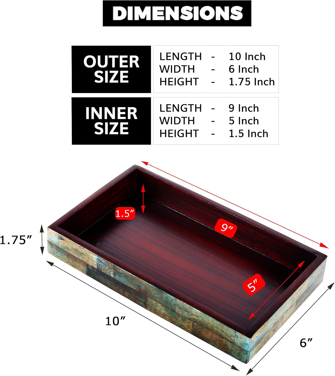 Vanity Tray Verdigris Pattern Bone Inlay Collection in 10x6