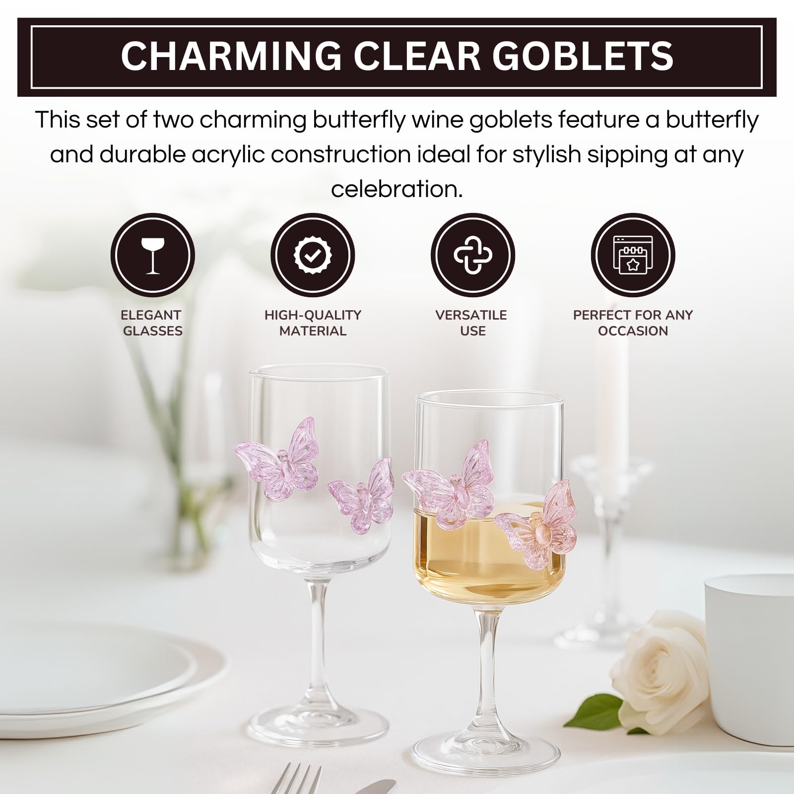 Butterfly Wine Goblet set of 2