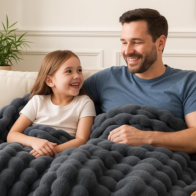 BENVWE Faux Fur Throw Blanket for Couch Bed - Fluffy Soft Thick Bubble Blanket for Living Room Home Decor - Fathers Day Birthday Gifts for Women Men, Grey, 63