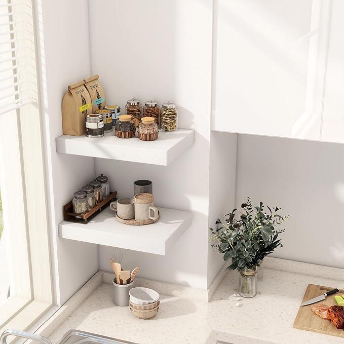 12 Inch Deep White Floating Shelves, 16 x 12 Floating Shelf for Books, Rustic Wood Deep Wall Shelves for Home Storage & Display, 2