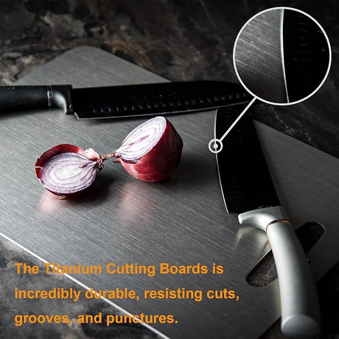 Titanium Cutting Boards for Kitchen - 100% Pure Titanium Cutting Board - Double Sided Food Grade Quality Cutting Boards - Easy to Clean and Store (14