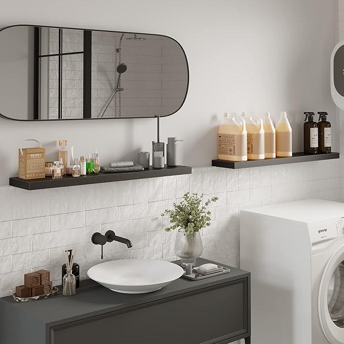 BAMEOS Floating Shelves,40 in W x 8in D Wall Mounted Wooden Shelves with Invisible Brackets Set of 2, Hanging Wall Shelves Decoration for Bedroom, Bathroom, Living Room and Kitchen