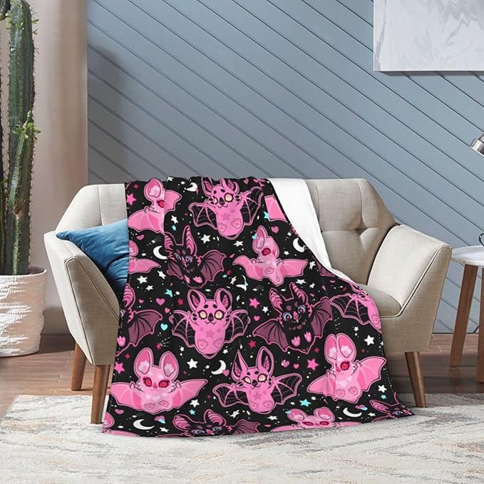 Pink Bat Throw Blanket Soft Fleece Blanket Men Women Gift for Kids Boys Girls for Party Couch Sofa Bed Deco Blankets 60