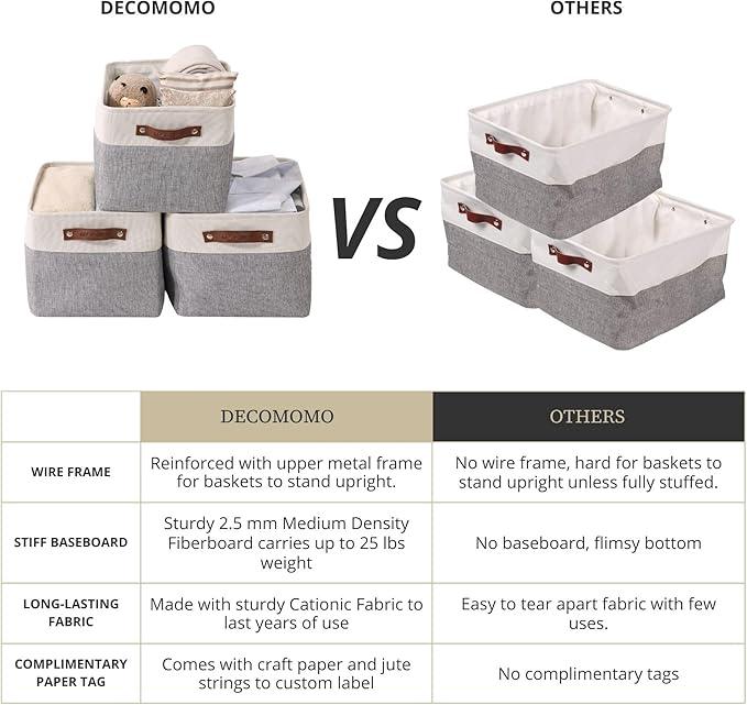 DECOMOMO Storage Baskets for Shelves - Fabric Closet Organizers and Storage Bins, Perfect Baskets for Organizing Closet Toys Nursery (Grey and White, Large - 4 Pack)