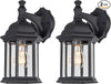 LIT-PaTH Outdoor Wall Lantern, Wall Sconce as Porch Lighting Fixture, E26 Medium Base Max 60W, Aluminum Housing Plus Glass, Matte Black Finish, 2-Pack