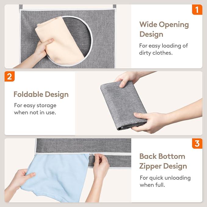 Lifewit 2 Pack Over Door Laundry Hamper, Large Collapsible Hanging Laundry Hamper, Hanging Laundry Basket Bag for Bathroom Bedroom Dirty Clothes Storage Organizer, Light Gray