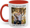 Personalized Coffee Cup with Photo, Logo or Text - Custom Both Sides Printed Mug for Him & Her - Unique Customized Gifts with Names - White/Red