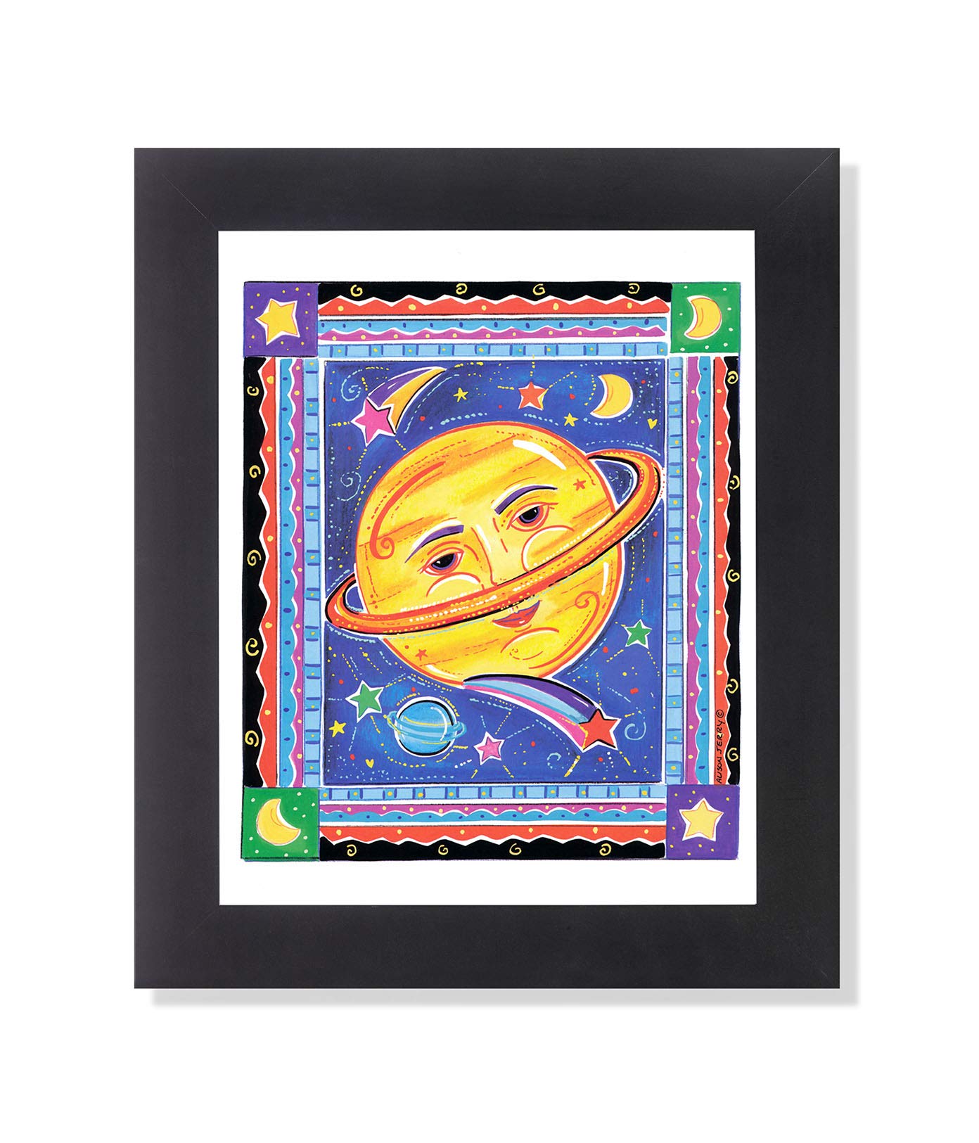 Framed Art Print - Celestial Planet Fantasy Kids Room Decor With Black Wood Frame