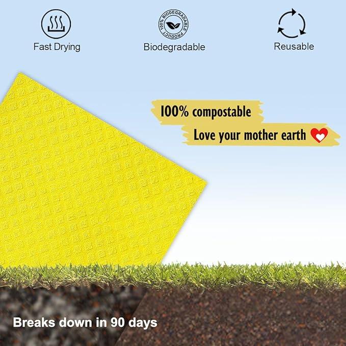 Swedish Dishcloths for Kitchen | 6 Pack Dish Towels Cellulose Sponge Cloths | Non-Scratch Reusable Paper Towels Washable | No Odor Fast Drying Swedish Cloths, Multicolor
