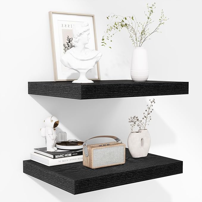 Fun Memories Floating Shelves - 2 Pack 12 Inch Deep Rustic Wooden Wall Shelves - Extra Deeper & Thicker Wall Mounted Storage Shelf for Kitchen, Farmhouse - 16