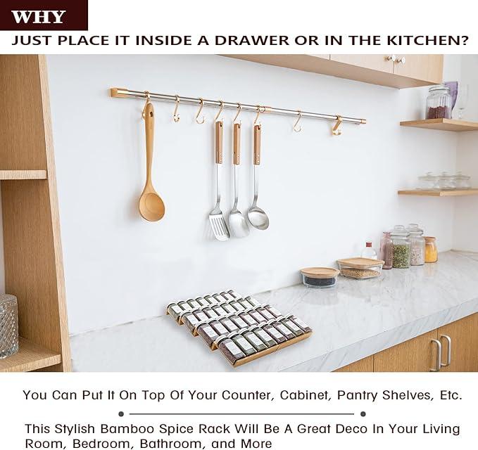 Bamboo Spice Rack Drawer Organizer - 8 Pieces Set- 7