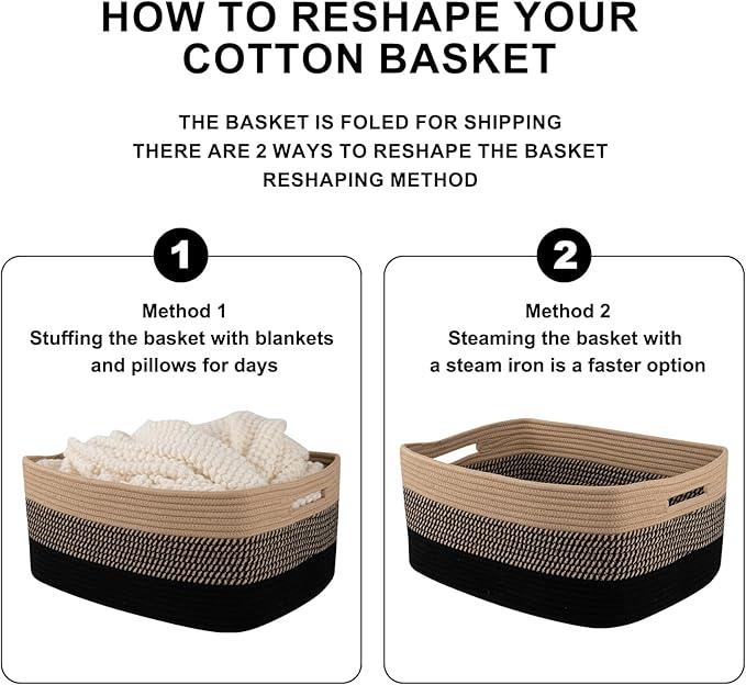 Large Storage Basket for Organizing, Woven Rope Basket for Shelves, Closet Organizer Bins for Clothes, Blanket, Toys, Baby Nursery Storage, 17.7