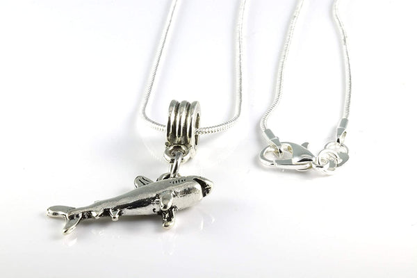 Shark Necklace | Great Shark Gifts for Shark Lovers on a Silver Plated Snake Chain Necklace with a nice Shark Charm of a Great White Shark this is Cool Shark Stuff and awesome Shark Necklaces