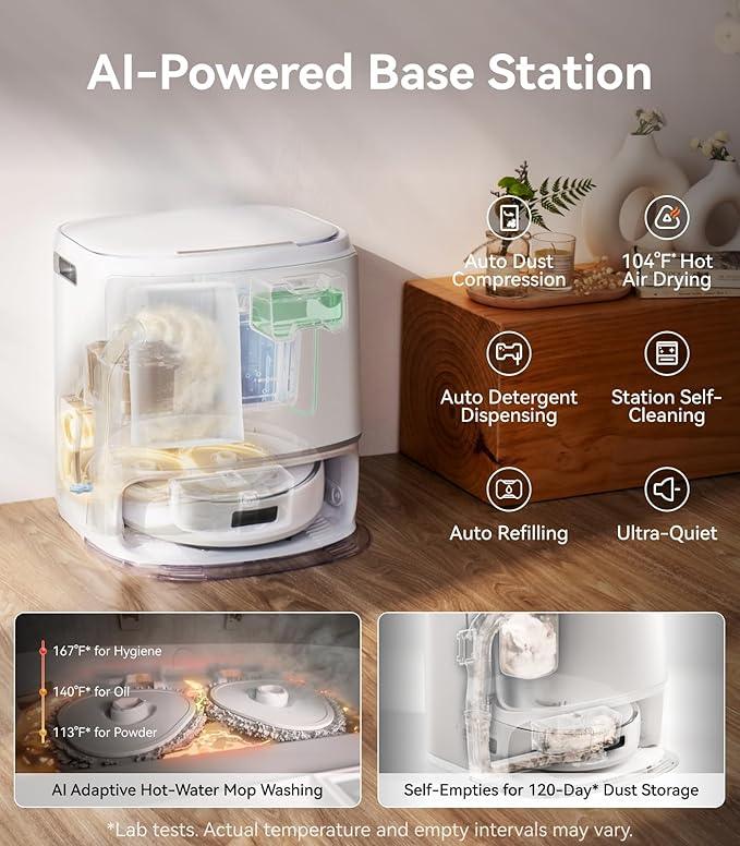 NARWAL Freo Z10 Robot Vacuum and Mop Combo, Tangle Free Robot Mop, 15,000Pa Suction, Adapts to Hard-to-Reach Areas, Self-Emptying, Mop Washing & Drying, Obstacle Avoidance, for Pet Hair & Hard Floor