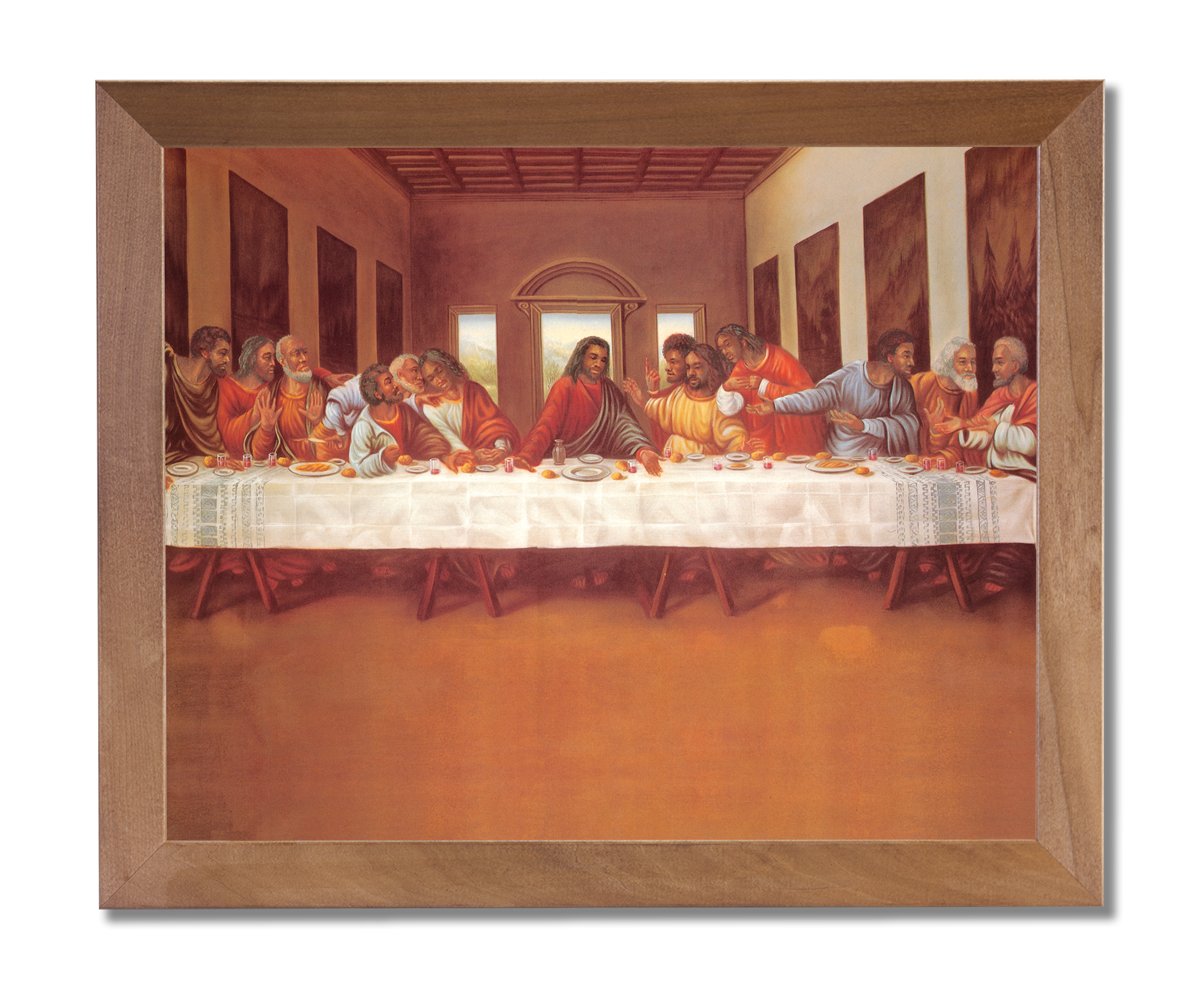 African American Last Supper - Religious Wall Art Print | Honey Wood Frame 19x23
